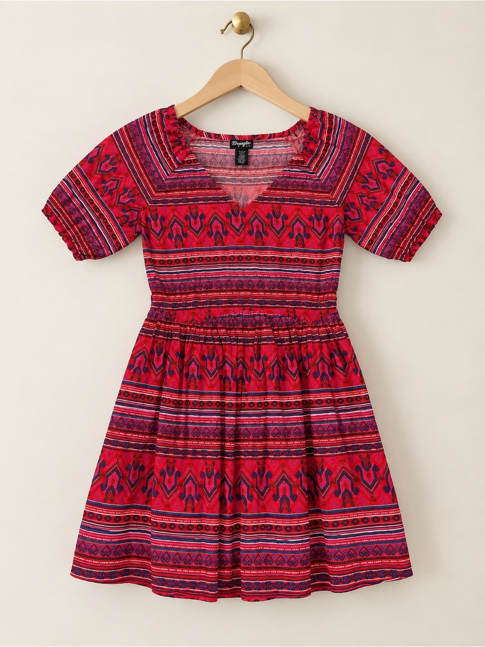 Wrangler Retro Red Aztec Geometric Fit & Flare Dress Size Large